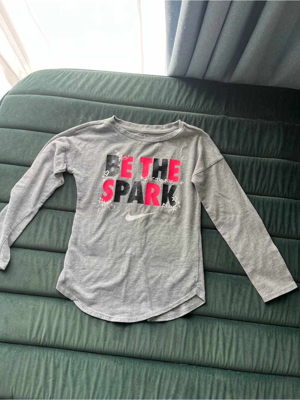 Nike Gray Long-Sleeve 'Be The Spark' Graphic Tee with Pink Accents